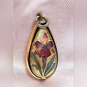 Vintage Puffy Two-sided Cloisonné Pendant - Iris